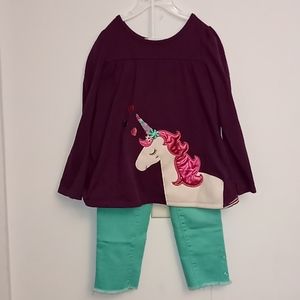 Unicorn Shirt w/Paint Splattered  Cropped Jeans